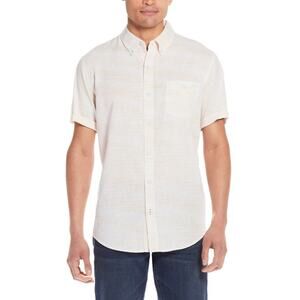 Weatherproof Vintage Washable Linen Shirt Mens M Tan Cream Striped Short Sleeve